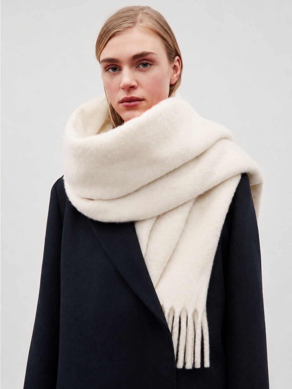 ZARA PLAIN FRINGED SCARF -  ECRU